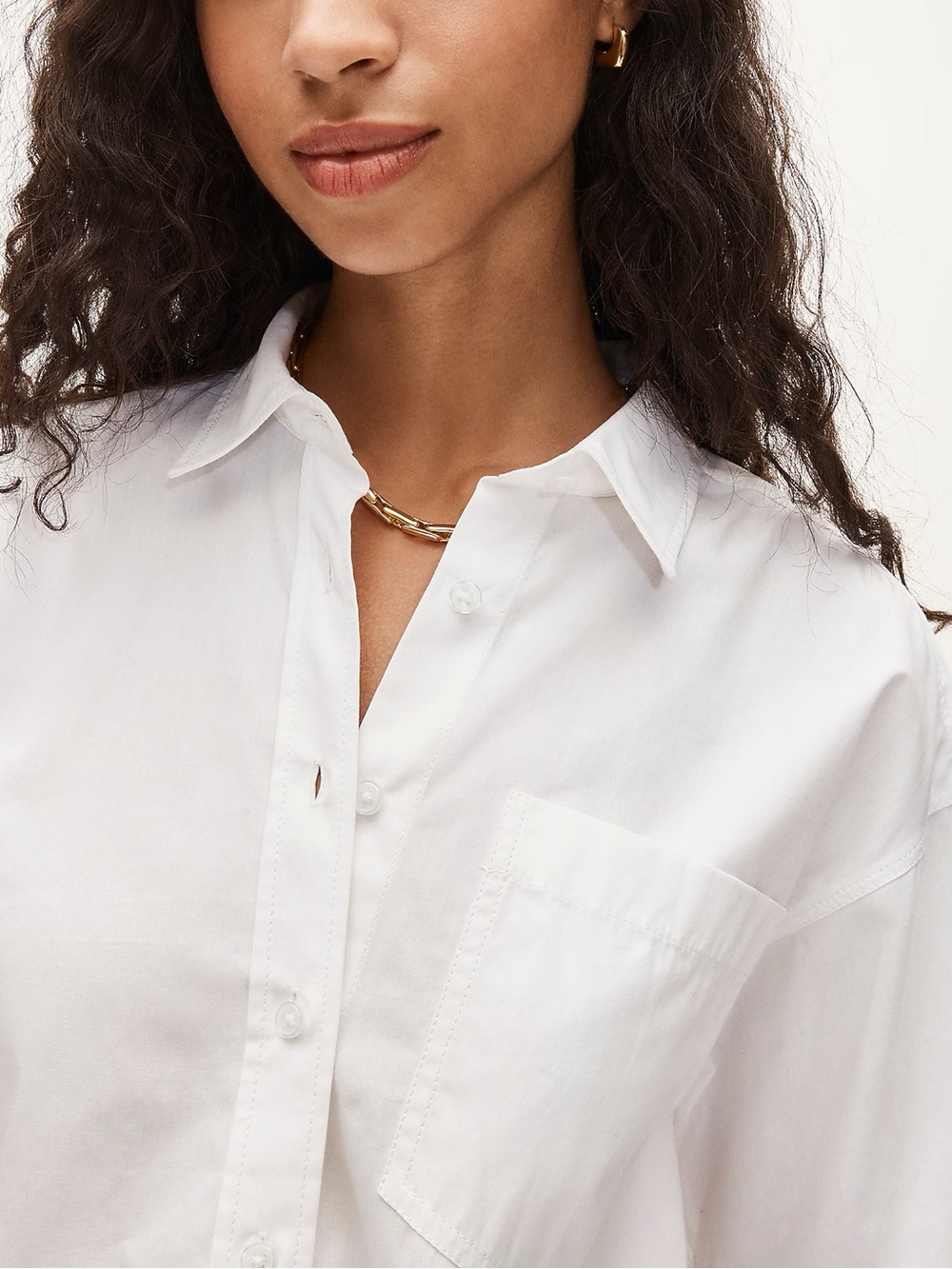 NWT J. Crew White Cotton Cropped Button-Down Shirt Size L - Picture 1 of 3